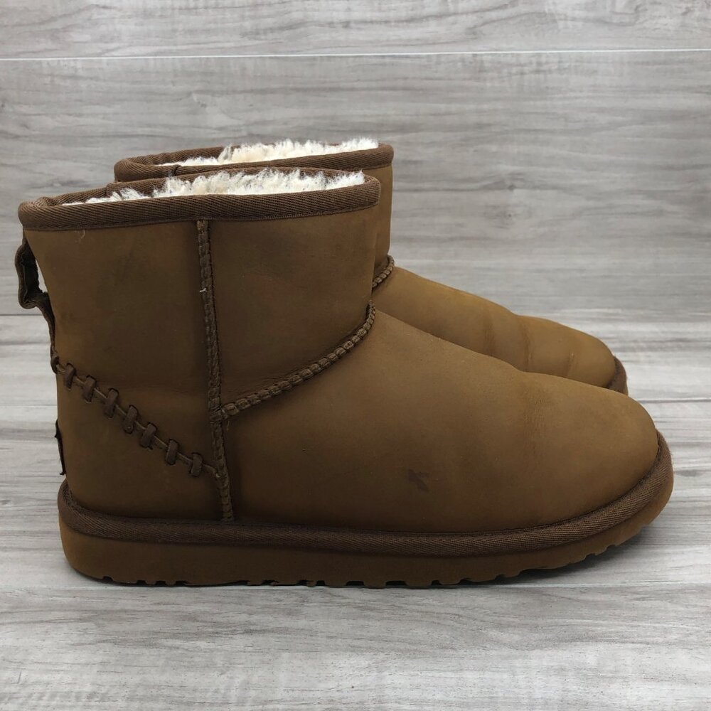 Ugg Ankle Boots Youth 5 Deco Brown Leather Slip On Lined Winter Boots